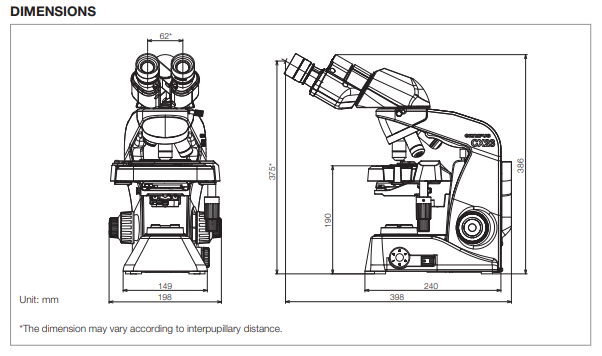 olympus-Cx23-dimensions